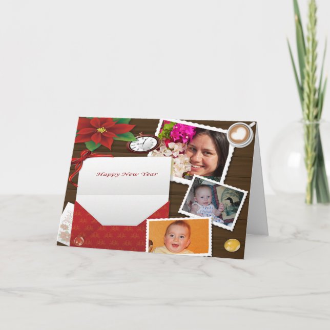 Joyeuse année avec carte de vœux photo Holly (Devant)