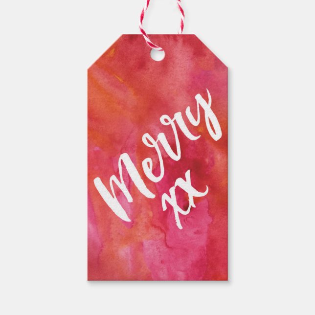 Joyeuse aquarelle étiquettes cadeaux de Noël (Devant)