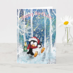 Joyeuse carte bébé d'anniversaire Happy Penguin
