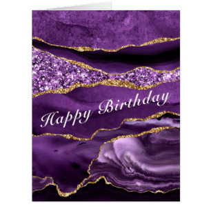 Joyeuse carte d'anniversaire Agate violet et or