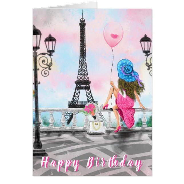 Joyeuse carte d'anniversaire Femme à Paris Tour Ei (Devant)