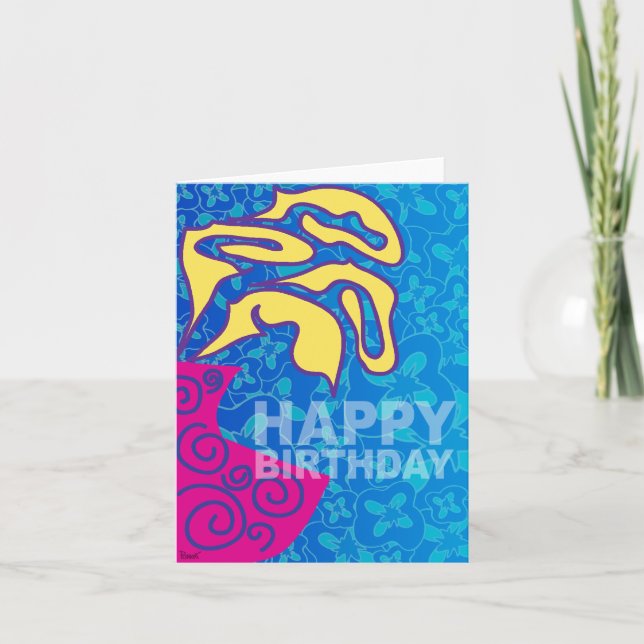 Joyeuse carte d'anniversaire Feuille Jaune Vase ro (Devant)