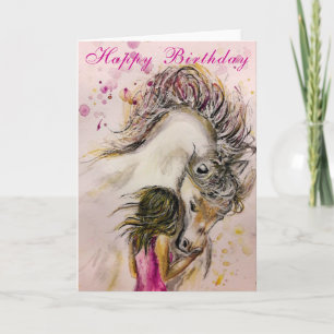 Joyeuse carte d'anniversaire fille avec cheval - P