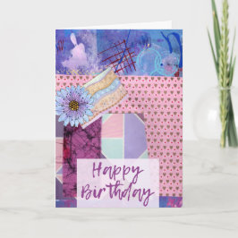 Joyeuse carte d'anniversaire rose avec un collage