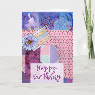 Joyeuse carte d'anniversaire rose avec un collage 