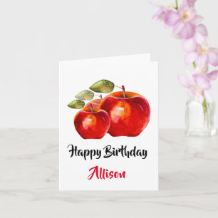 Joyeuse carte d'aquarelle rouge Apple anniversaire
