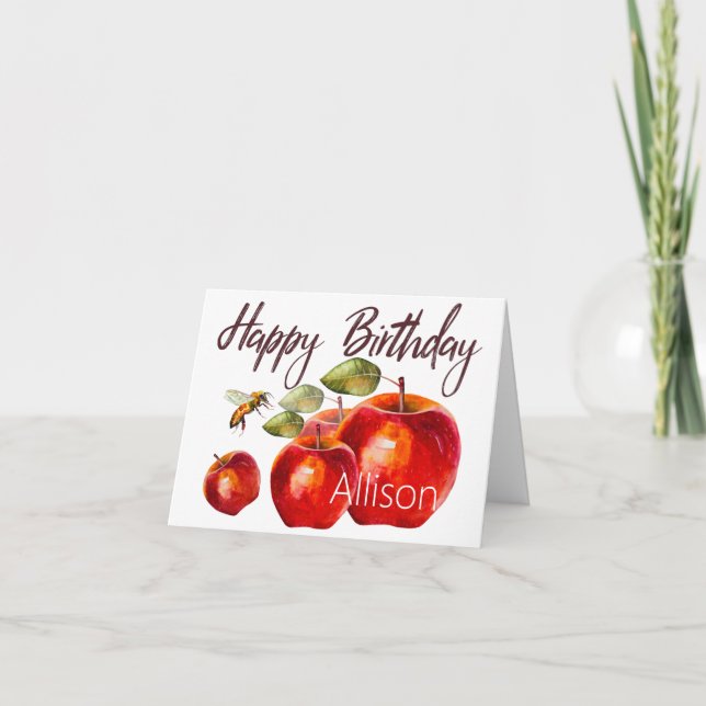 Joyeuse carte d'aquarelle rouge Apple anniversaire (Devant)