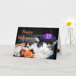 Joyeuse carte de chat sorcière Halloween