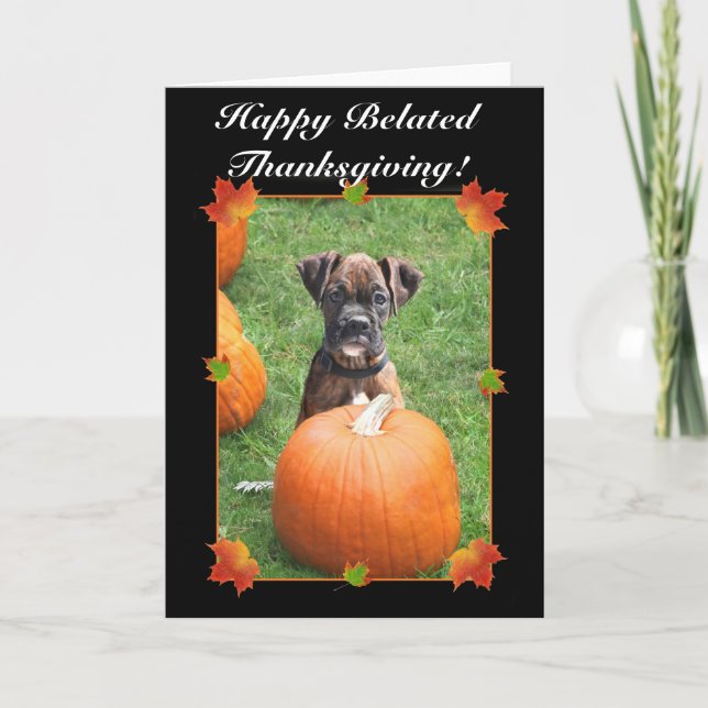 Joyeuse carte de chiot de boxe de Thanksgiving Bel (Devant)