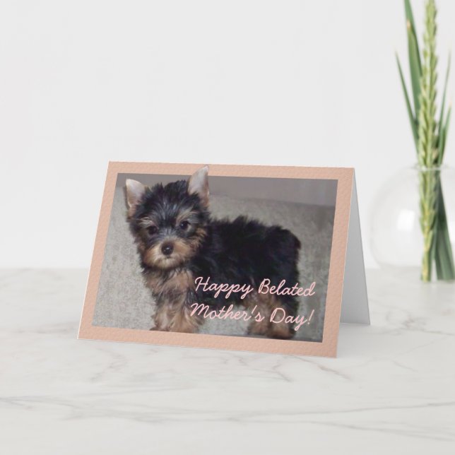 Joyeuse carte de chiot du Yorkshire Belated Mother (Devant)