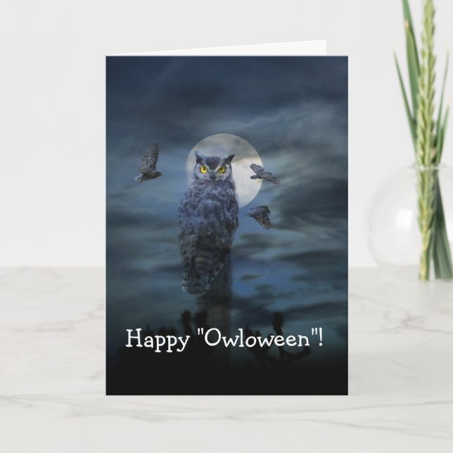 Joyeuse carte de chouette d'horreur d'Halloween (Devant)