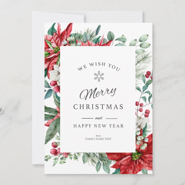 Joyeuse carte de Noël cadre Poisettia (Devant)