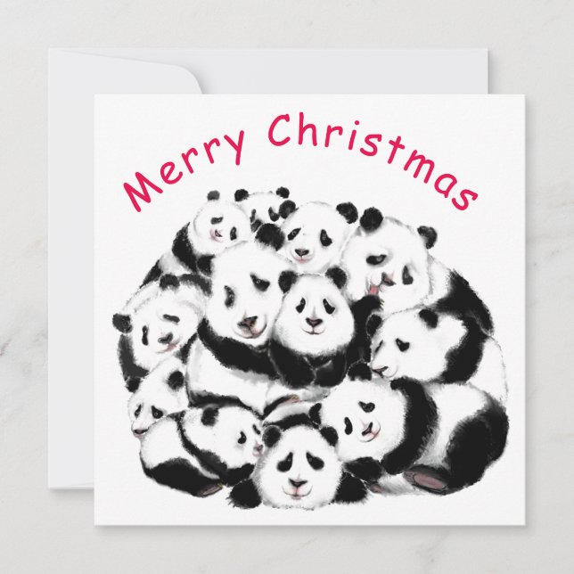 Joyeuse carte de Noël Happy Pandas Famille - Drôle (Devant)