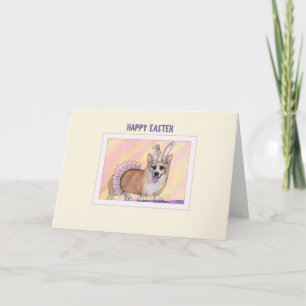 Joyeuse carte de Pâques, Chien de Corgi dans les o