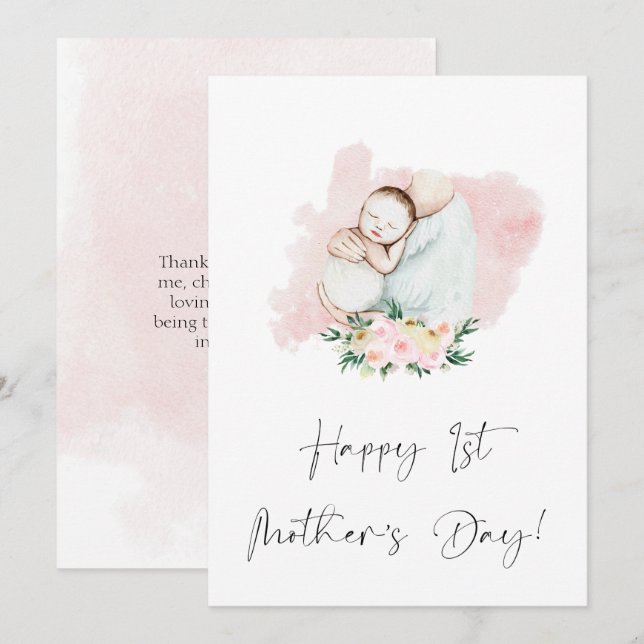 Joyeuse carte de vacances Floral rose Fête des Mèr (Devant / Derrière)