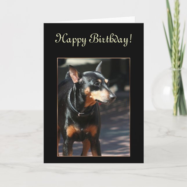 Joyeuse carte de voeux de Miniature Pinscher anniv (Devant)