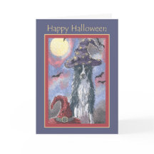 Joyeuse carte Halloween, fraise collie chien assis