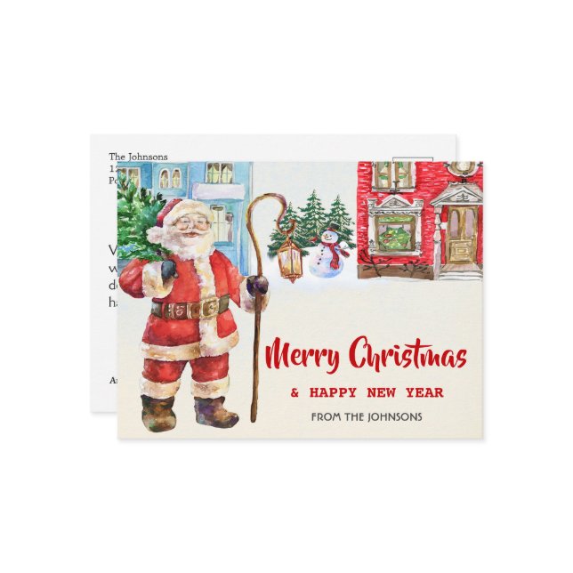 Joyeuse carte postale Joyeuses Fêtes de Noël (Devant/Arrière en situation)