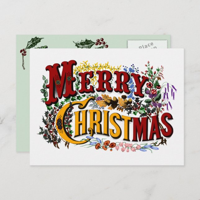 Joyeuse carte postale Vintage de Noël (Devant / Derrière)