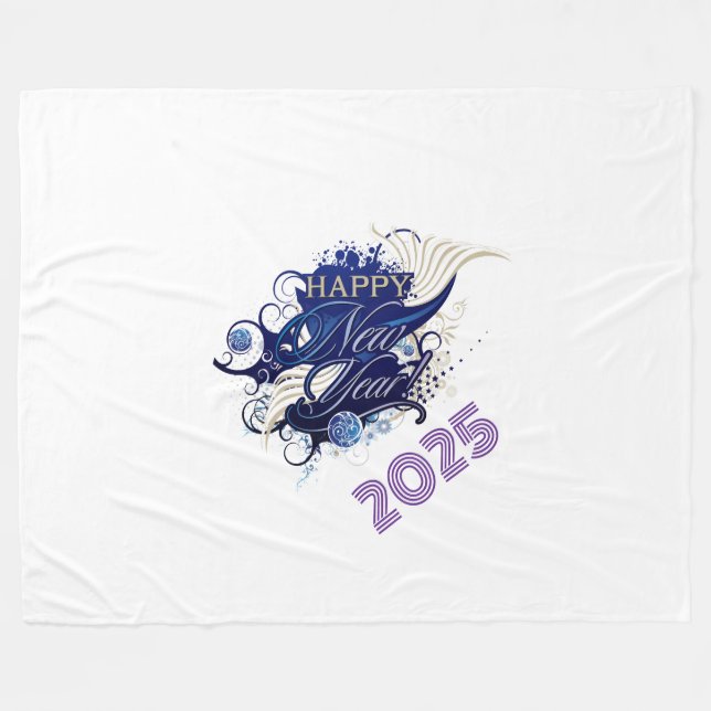 Joyeuse couverture en polaire du Nouvel An, grande (Devant (Horizontal))