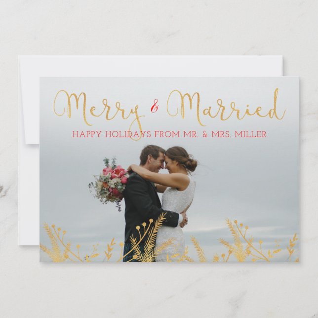 Joyeuse et mariée Gold Red Christmas Carte (Devant)