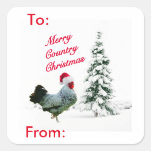 Joyeuse étiquette de cadeau de Père Noël de poulet