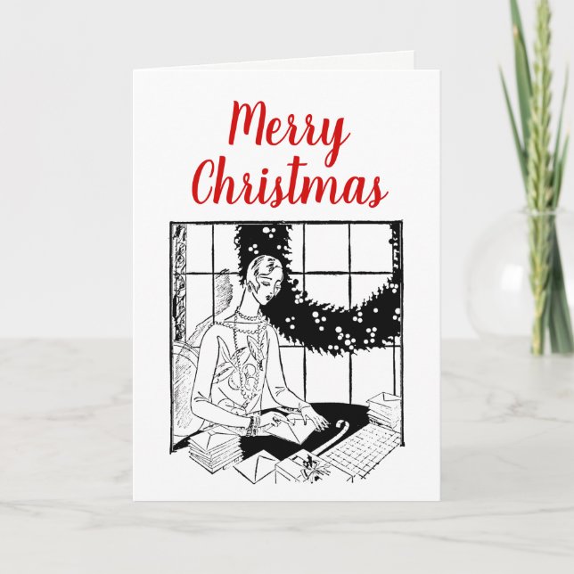 Joyeuse femme de Noël s'adressant aux cartes (Devant)
