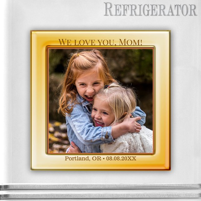 Joyeuse fête des mères Magnet photo jaune (Photo magnet featuring your own favorite photo framed by an ocher gold design - Mother's Day - mom)