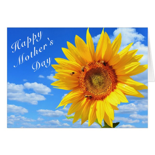 Joyeuse Fête des Mères Tournesol et abeilles sur l (Devant horizontal)