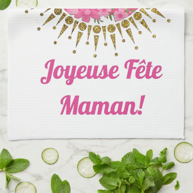 Joyeuse Fête Maman  Geschirrtuch (Gefaltet)