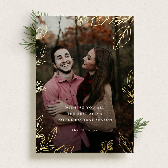 Joyeuse feuille d'or encadrée Carte photo de vacan (Créateur téléchargé)