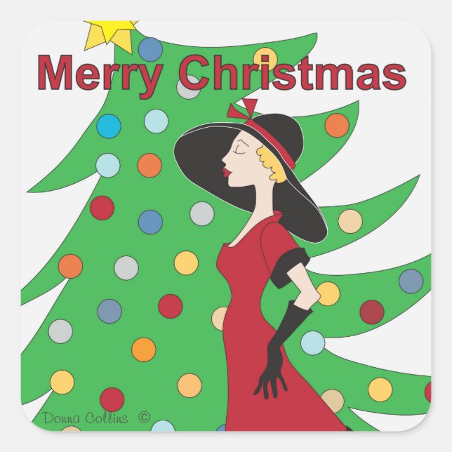 Joyeuse fille de Noël en Sticker Robe Rouge (Devant)