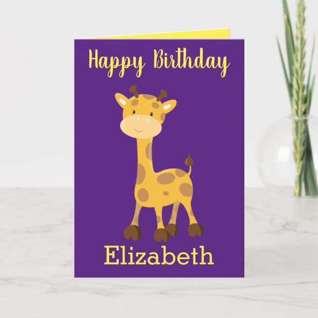 Joyeuse girafe d'anniversaire petite carte fille (Devant)
