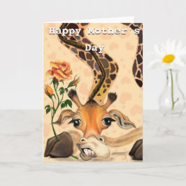 Joyeuse Giraffe de carte mère avec Rose