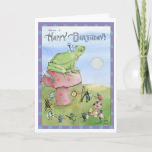 Joyeuse grenouille d'anniversaire sur une carte de