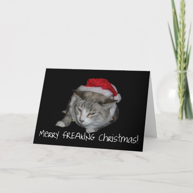 Joyeuse grosse carte de Noël Freaking de chat de (Devant)