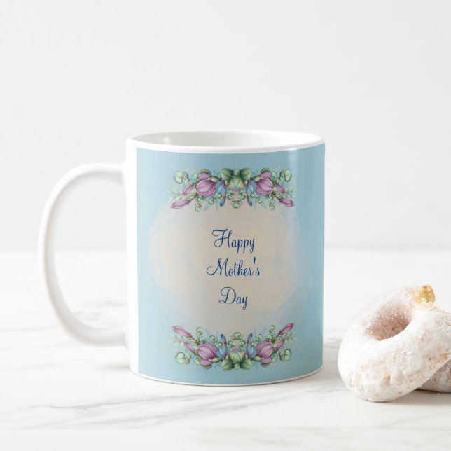 JOYEUSE JOURNÉE DE LA MÈRE (BLEU CLAIR)CAFÉ MUG (Avec donut)