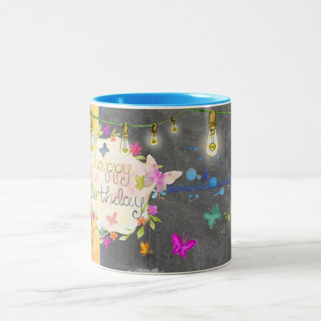Joyeuse Mug d'anniversaire - Abstrait - Papillon (Centre)