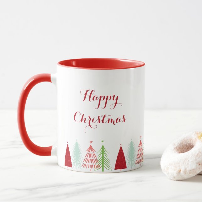 Joyeuse Mug de rangée d'arbre de Noël (Avec donut)