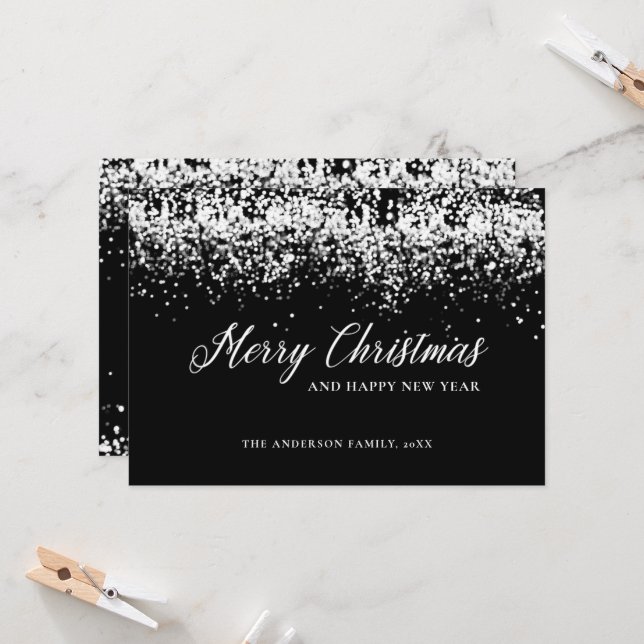 Joyeuse Parties scintillant de Noël Carte de voeux (Devant/Arrière en situation)