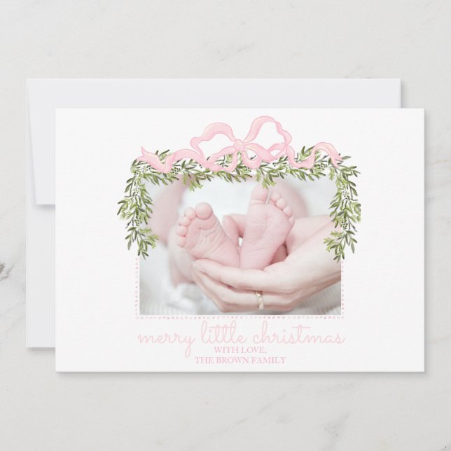 Joyeuse petite carte de Noël Nouveau-né bébé rose (Devant)