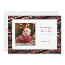 Joyeuse petite carte de Noël Rouge Plaid Faux Foil