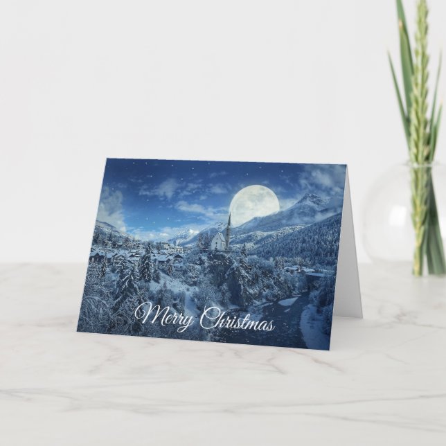Joyeuse Pleine lune de Noël Carte de nuit neige (Devant)