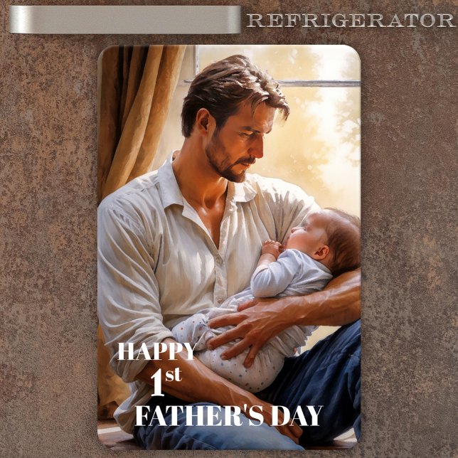 Joyeuse première Fête des pères photo Flexi Magnet (Flexible magnet featuring your custom photo. You can customize the "Happy 1st Father's Day" texts)