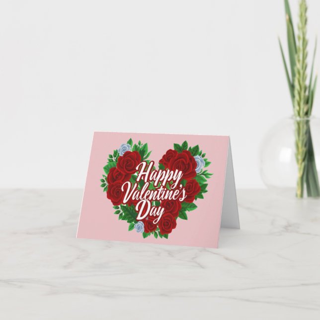 Joyeuse Saint-Valentin Carte Cœur de Roses Fleuris (Devant)