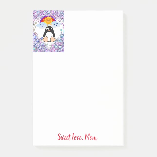 Joyeuse Saint-Valentin Pingouin Note de post-it (Devant)