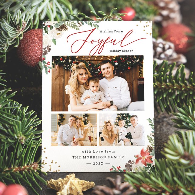 Joyeuse saison de vacances hiver Floral 3 Cartes p (Créateur téléchargé)