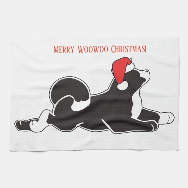 Joyeuse serviette de cuisine de Noël de Woowoo (Horizontal)