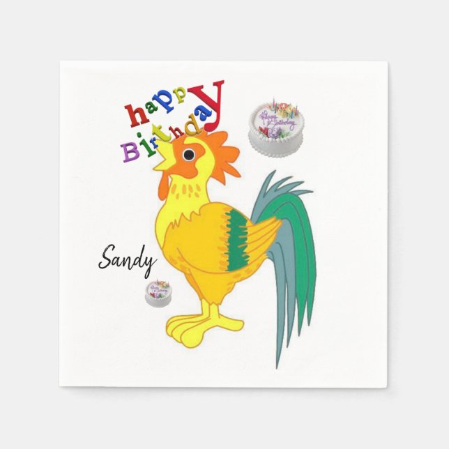 Joyeuse serviettes en papier d'anniversaire, coq (Devant)