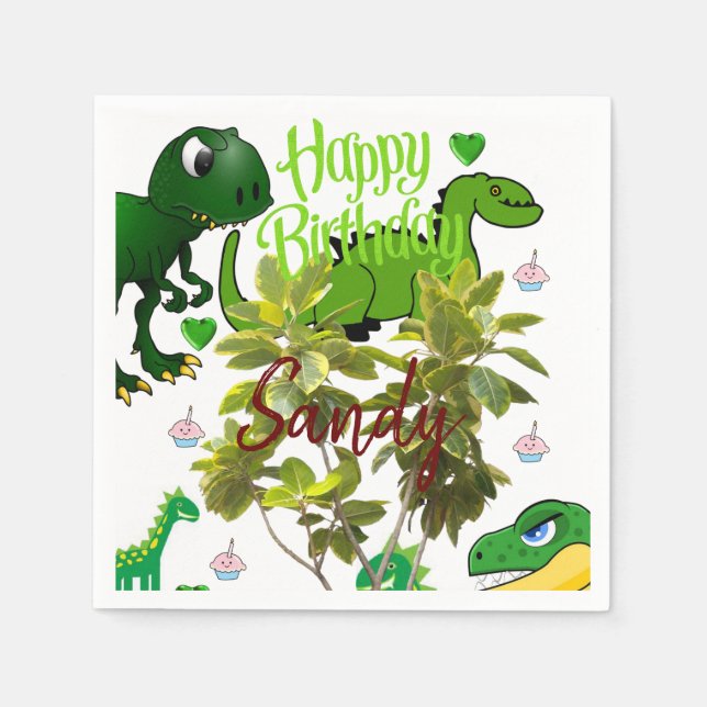 Joyeuse serviettes en papier d'anniversaire, Dinos (Devant)